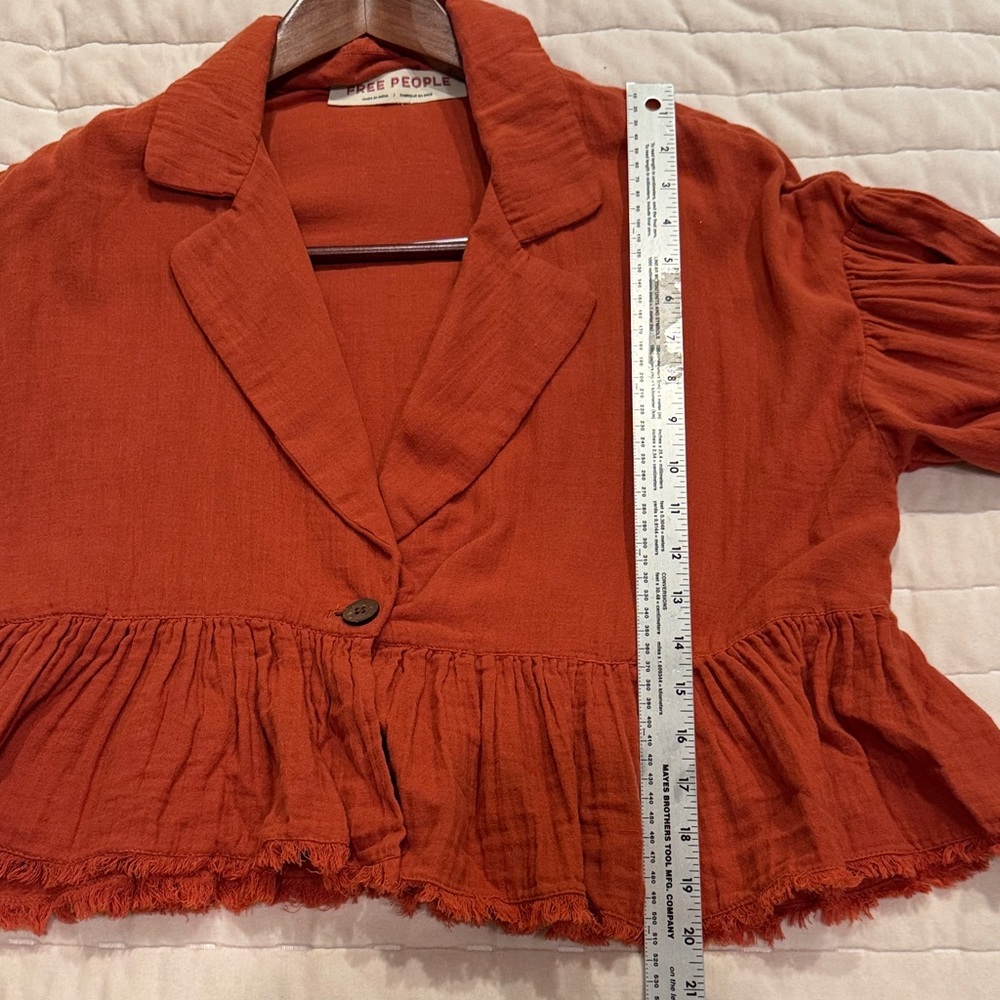 Free People Lyra Cotton Terracotta Ruffled Blouse Jacket -‎ Small - Picture 13 of 14